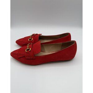 Boden Iris Ghillie Loafers Womens Size EU37/US6.5 Vibrant Red Suede Dress Shoes
